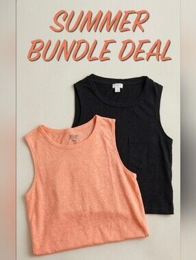 J.Crew Linen-Blend Tank Duo in Peach and Black - XS